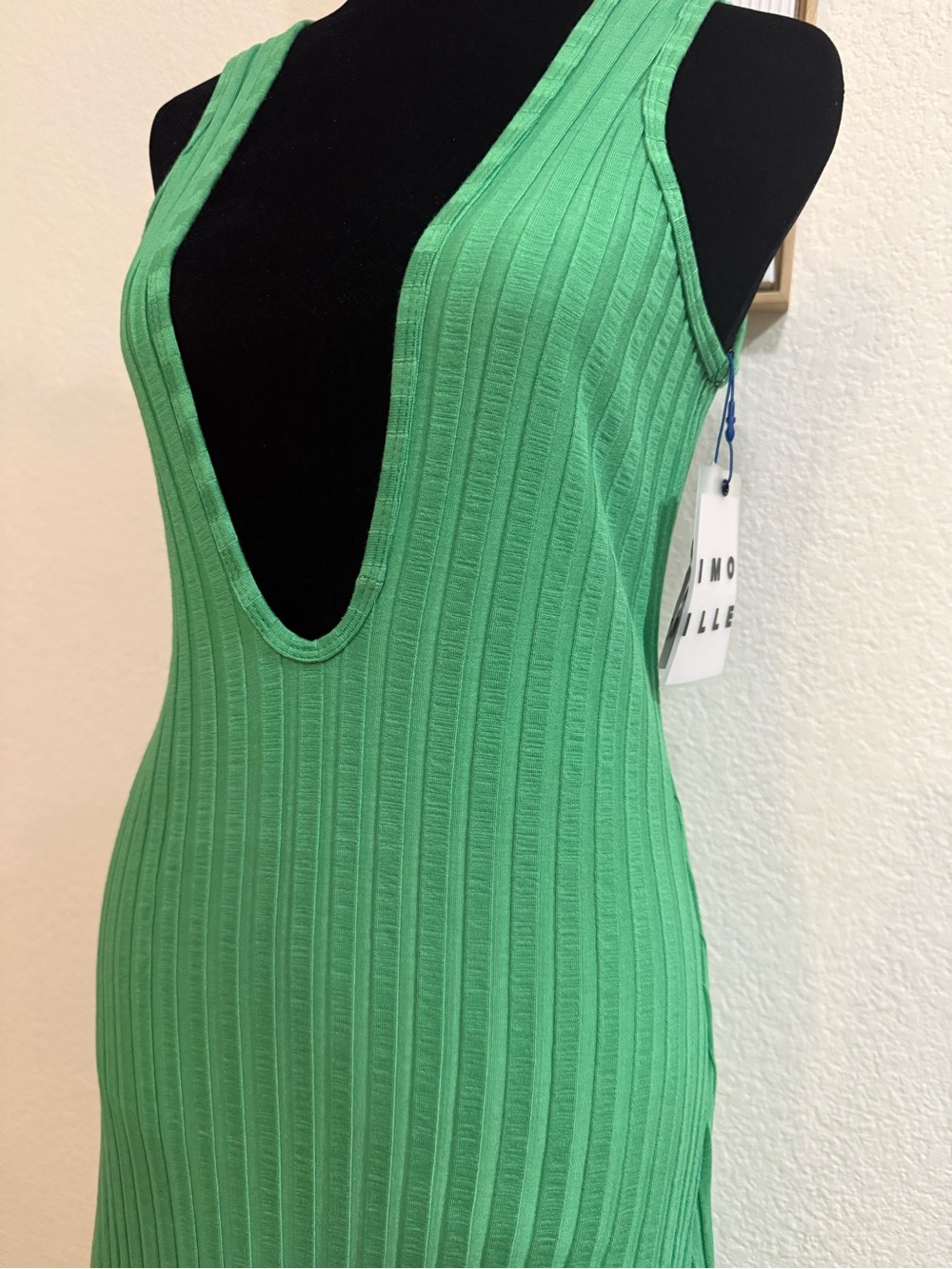 Simon Miller Green Ribbed Deep V-Neck Maxi Dress - Picture 3 of 10
